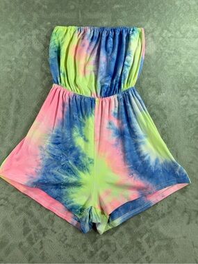 Tie-Dye Strapless Romper - Pink, Blue & Lime